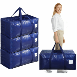 Dntorx 4 Stück 90L Heavy-Duty Umzugstaschen Aufbewahrungstasche Groß, Blau | Wasserdicht, 150 lb Tragkraft, Verstärkten Reißverschlüssen und Griffen, Faltbar, Etikettentasche, L-förmige große Öffnung Blau 90L 4er-Pack Angebot bei HelloDeals