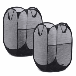 Pop-Up-Wäschekörbe, 2 Stück Faltbarer Laundry Basket Mesh, 75L Faltbarer Wäschekorb aus Mesh, Atmungsaktiver Wabennetz-Wäschekorb für Kinderzimmer College Dorm Camping und Reisen(Schwarz) Angebot bei HelloDeals