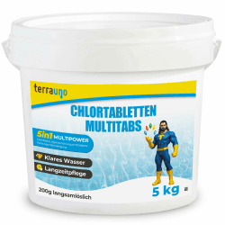 TerraUno Chlortabletten für Pool, Multitabs 5 in 1 für Poolpflege, 5kg je 200g Pool Tabletten langsamlöslich, mit 5 Phasen Power, KristallKlar Effekt, Chlor 5 Kg Angebot bei HelloDeals