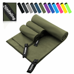 Mikrofaser Handtuch 3er Set - Groß 200*100cm & 2 Klein 80×40cm, Schnelltrocknend Microfaser Sporthandtuch, für Reisehandtuch, Badetuch, Fitness & Sport Handtücher und Strandtuch (Armeegrün) Angebot bei HelloDeals