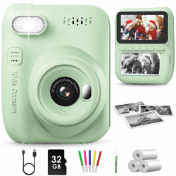 GREENKINDER Sofortbildkamera Kinder,14MP 3.0 Zoll Bildschirm Kinderkamera Sofortbildkamera mit 32G Karte,Druckpapier & Farbigen Stiften,1080P Kamera Kinder Sofortdruck, 3-12 Jahren Grün Angebot bei HelloDeals