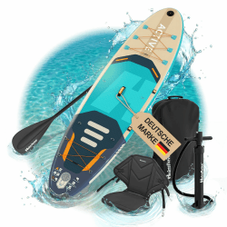 Heimfleiss® SUP Board aufblasbar Komplettset 320 x 81 x 15 cm (bis 200kg) | Stand Up Paddling Board mit Sitz & Kajak-Funktion | Standup Paddle Board aus Drop-Stitch PVC für Anfänger, Familien & Touren Allround | Runde Nase Angebot bei HelloDeals