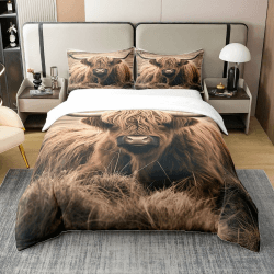 100% Baumwolle Hochland Rind Bettbezug 200x200,3D Kuh Bull Bettwäsche Set,Afrikanische Safari Tier Tröster Abdeckung,Niedliche Lustige Wildlife Tier Bettwäsche Abdeckung,Schlafzimmer Dekor Multi 6 200*200+80*80*2 Angebot bei HelloDeals