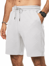 JMIERR Herren Textur Kurze Hosen mit 3 Taschen 2026 Sommer Casual Loose Shorts Elastische Taille A Weiß M Angebot bei HelloDeals