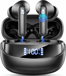 2026 Bluetooth Kopfhörer, Kopfhörer Kabellos Bluetooth 5.4 HiFi Stereo, Ohrhörer mit LED Anzeige, 50 Std Spielzeit In Ear Kopfhörer mit 6 ENC Noise Cancelling Mics, IP7 Wasserdicht Kabellose Kopfhörer Tiefschwarz Angebot bei HelloDeals