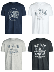 MUSTANG Tshirt Herren Baumwolle Regular Fit 4er Pack Set Rundhals Kurzarm Sommer Tee Shirt Logoprint Schwarz Weiß Grau Blau Grün S M L XL XXL 3XL 4XL 5XL 6XL 5XL Farbmix (P7) Angebot bei HelloDeals
