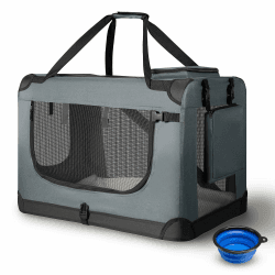 Juskys Hundetransportbox Lassie S faltbar & tragbar 34x50x36 cm mit Decke, Tasche & Griffen - Faltbare Transportbox für Hunde, Katzen & Haustiere - Oxford Stoff Hundebox Auto Hundetasche - Grau dunkelgrau L 50 x B 34 x H 36 cm Angebot bei HelloDeals