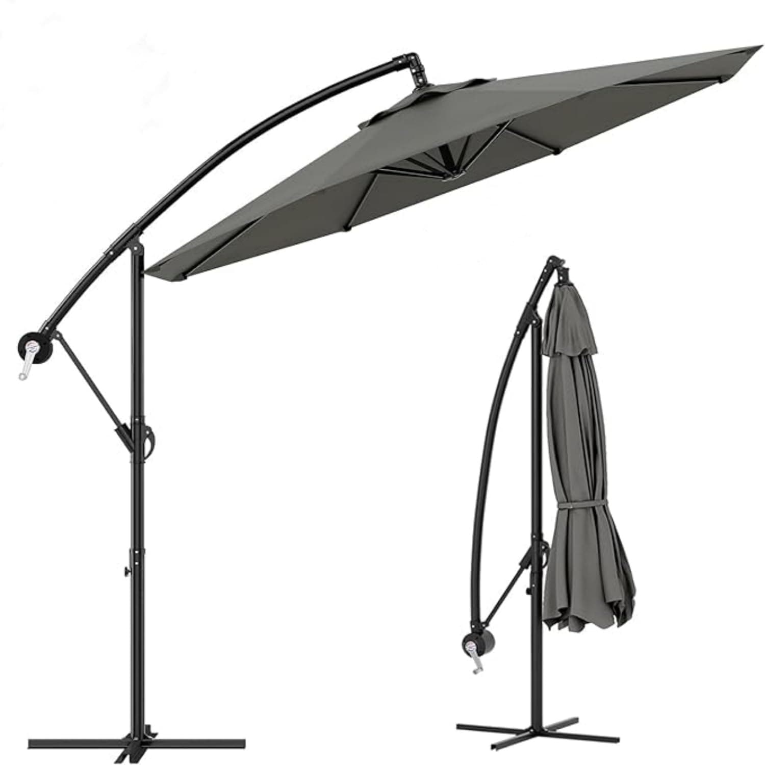 GarveeLife Sonnenschirm Ø300cm Ampelschirm 360° drehbar Gartenschirm mit Kurbel UV-Schutz UPF 50+ Wasserabweisender Gartenschirm mit Schutzhülle und Ständer für Terrasse Balkon Grau Angebot bei HelloDeals