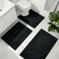 Famibay Badezimmerteppich Set 3 Teilig rutschfest Badteppich Waschbar Badematte Und WC Vorleger Weich Absorbierende Badvorleger Schwarz Badezimmer Teppich Schwarz 45x65+50x80+50x60cm Angebot bei HelloDeals