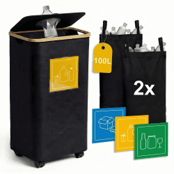 Viviendo 100L Pfandflaschen Sammelbehälter mit Deckel & Rollen, Faltbar, wasserdicht, 2 Innensäcke, Oxford-Stoff, Flaschensammler für Leergut, Altglas, Haushalt Küche Angebot bei HelloDeals