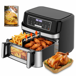 Emphsism Heißluftfritteuse 12L XXL - Airfryer 2 Kammern Variable Flex-Zone, Separate Temper 200 Grad Heissluftfritteuse Doppelkammer, 8-in-1 Air Fryer Groß Sichtfenster & Innenlicht Rezept für Familie 12L-Silber Angebot bei HelloDeals