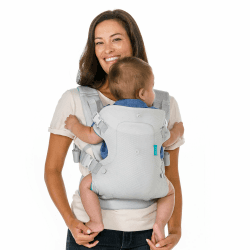Infantino Flip 4-in-1 Light & Airy Babytrage, Atmungsaktiv, Lordosenstütze, Verstellbarer Hüftgurt, Kopfstütze, Ergonomischer Sitz, Weiche Riemen für Neugeborene von 3,6-14,5 kg, Hellgrau Light Grey Angebot bei HelloDeals