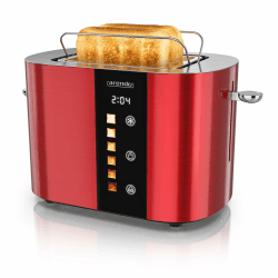 Arendo - Edelstahl Toaster 2 Scheiben - Touchscreen – Doppelwandgehäuse – 800 W – Integrierter Brötchenaufsatz – 6 Bräunungsgrade – Brotzentrierung – Restzeitanzeige – Memoryfunktion D: Karminrot Angebot bei HelloDeals