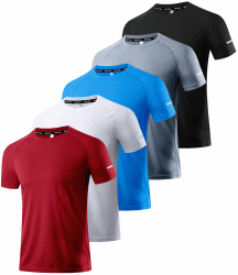 Boyzn 1, 3, 5 or 7er Pack Sport Tshirts Herren Kurzarm T-Shirts Funktionsshirt Laufshirt Schnelltrocknend Atmungsaktive Sport Shirt Sommer Fitnessshirt Trainingsshirt für Running Workout Bodybuilding L 5er Pack-01-schwarz/Grau/Blau/Weiß/Rot Angebot bei HelloDeals