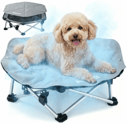 pecute Outdoor Hundeliege erhöht mit Kühlmatte Hund Selbstkühlend, 3s Faltbar Haustierbett mit Abnehmbarem Kühlmatte Hunde Katzen, Stabile Atmungsaktivem Hundebett in und Outdoor Camping, Grau M (66 × 60 × 15 cm) Angebot bei HelloDeals