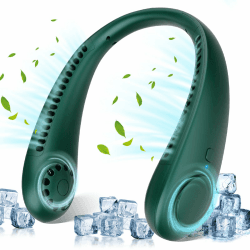 Tragbarer Nackenventilator ohne Flügel, 3 Geschwindigkeiten, 2600mAh Akku, USB-Aufladbar, Leiser Mini-Ventilator für Camping, Reisen, Büro, Zuhause – Halsventilator Geschenk für Frauen und Männer Grün Angebot bei HelloDeals