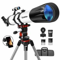 Dianfan Teleskop,90 mm Öffnung 800 Teleskop Astronomie für Erwachsene,32X-240X Refraktor Teleskope für Kinder und Einsteiger mit Telefon Adapter, AZ Montierung,Stativ und Tragetasche weiß Angebot bei HelloDeals