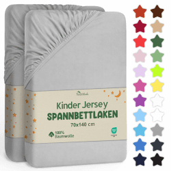 NatureMark Kinder Spannbettlaken 70x140 cm – Weiches Jersey, 100% Baumwolle, 2er Set für Babybett und Kinderbett, Silber Grau 2er Pack 70x140 cm Kinder Silber Grau Angebot bei HelloDeals