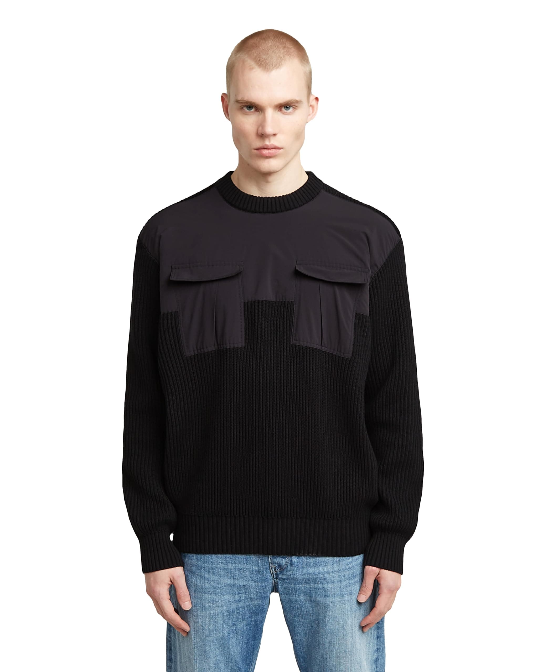 G-Star Herren Woven Mix R Knit Sweater M Schwarz (Dk Black D26725-c868-6484) Angebot bei HelloDeals