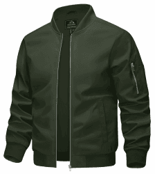 KEFITEVD Herren Leichte Dünne Bomberjacke mit Ärmeltasche Blouson Jacke Übergangsjacke Stehkragen US Fliegerjacke mit Innentasche L Dunkeloliv Angebot bei HelloDeals