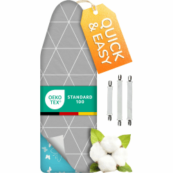 Super Soft Turbo-Bügelbrettbezug 120x45, Made in Germany, ÖKOTEX Baumwoll-Polsterung, schneller mit Thermoreflexion, 5 Größen, EasyFit+Spanner, XL Fläche 120-125x40-45cm Grauweiß XL Angebot bei HelloDeals