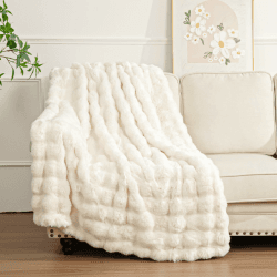 Enyhom Bubble Decke 127x152 cm Creme, Kaninchen Fellimitat Flauschig Weiche Warme Kuscheldecke, Sofadecke für Sofa Couch Bett Haustier Schlafzimmer Wohnzimmer Deko Creme-1 127 x 152 cm Angebot bei HelloDeals