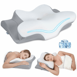 Nackenstützkissen,Ergonomisches Kopfkissen,Schmetterlingskissen,kopfkissen nackenschmerzen,Zwei Höhen für Seiten & Rücken & Bauchschläfer,Weiß Angebot bei HelloDeals