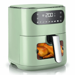 Citybee Airfryer Heißluftfritteuse 6L Sichtfenster - 7 Garprogramme 11 Funktionen Leise Heissluftfritteuse - Leicht Zu Reinigen mit Timer & Touchscreen 10 x Backpapier für Familienküche (Grün) Grün-6l Angebot bei HelloDeals