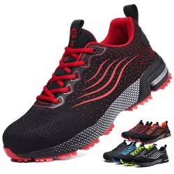 ISOOUS Sicherheitsschuhe Herren Damen Arbeitsschuhe Leicht Atmungsaktiv rutschfest Stahlkappe Schutzschuhe 45 EU Rote Angebot bei HelloDeals