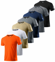 Boyzn 1, 3, 5 or 7er Pack Sport Tshirts Herren Kurzarm T-Shirts Funktionsshirt Laufshirt Schnelltrocknend Atmungsaktive Sport Shirt Sommer Fitnessshirt Trainingsshirt für Running Workout Bodybuilding L 7er-schwarz/Weiß/Hgrau/Dunkelgrau/Marineblau/Khaki/Or Angebot bei HelloDeals