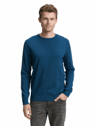 TOM TAILOR Herren Strickpullover mit Crewneck S 27949 - Ultra Marine Blue Melange Angebot bei HelloDeals