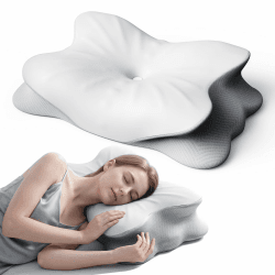 Nackenkissen, Nackenstützkissen, Memory Foam Kissen, Seitenschläferkissen, Schmetterlingskissen, Ergonomisches Kopfkissen, für Rücken-, Seiten- und Bauchschläfer, Abnehmbarer Bezug Grauweiß Angebot bei HelloDeals