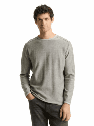 TOM TAILOR Herren Strickpullover mit feinem Streifenmuster M 39437 - Green Offwhite Fine Stripe Angebot bei HelloDeals