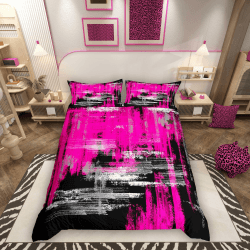 Homemissing Abstrakte Kunst Bettwäsche Set 135x200cm Für Kinder Jungen Mädchen Geometrische Streifen Linie Bettwäsche-Set mit Reißverschluss Luxus Bettbezug Purpurrotes Muster mit 1 Kissenbezug Lila Rot Schwarz 135x200+80x80x1 Angebot bei HelloDeals