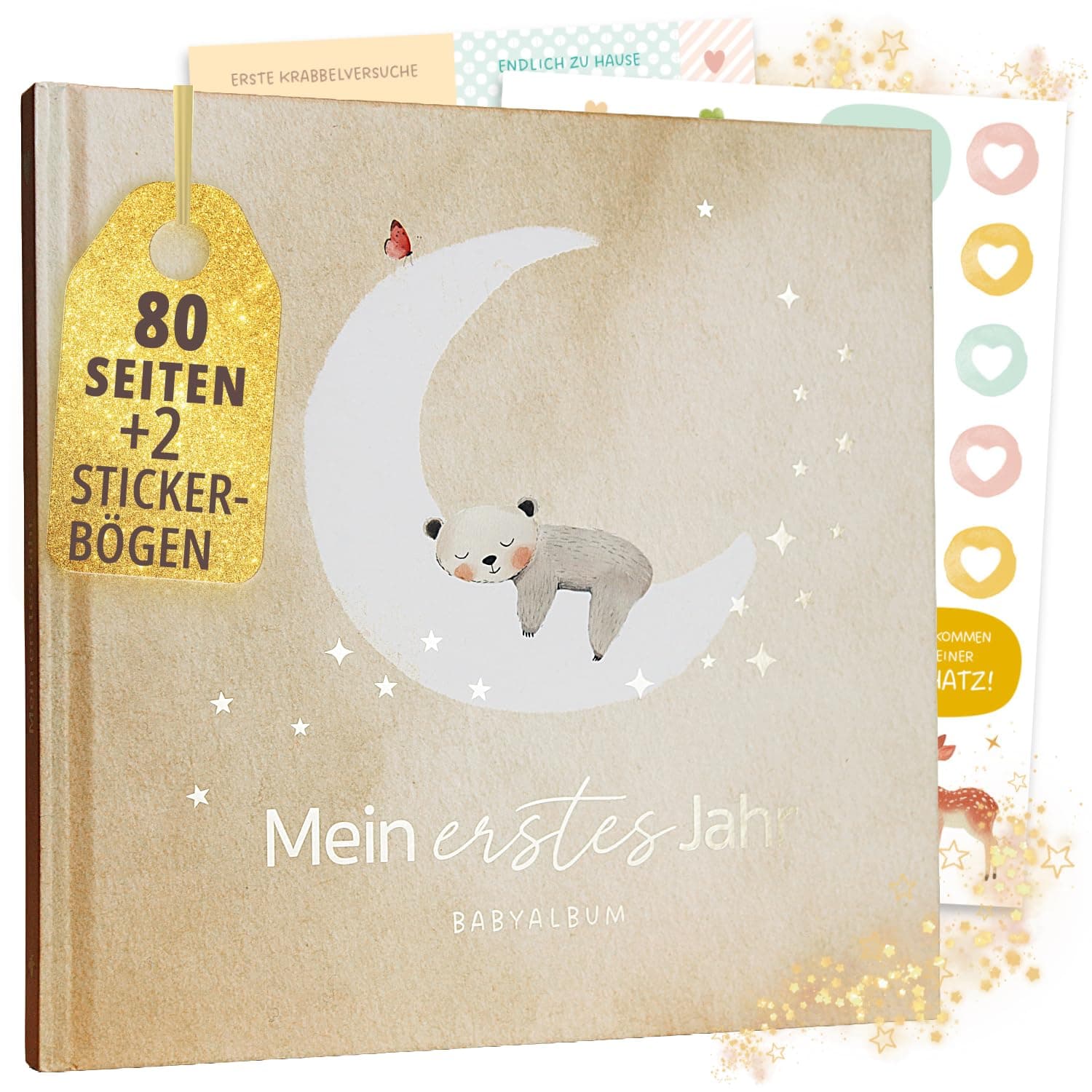 Mein erstes Jahr Babyalbum | Erinnerungsbuch Baby | Hochwertiges Fotoalbum Baby mit Goldprägung I 80 Seiten Baby Tagebuch I Geschenk zur Geburt für Mädchen und Junge - Babygeschenke Babyparty (Natur) Angebot bei HelloDeals