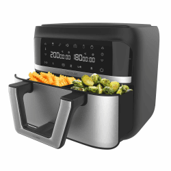 Cecotec Heißluftfritteuse ohne Öl Cecofry Dual 9000 mit 9 L, 2850 W | teilbar in 2 Bereiche,Air Fryer, fettarmes und digitales Garen, Touch-Bedienfeld, duale und einstellbare Temperatur, 6 Modi Edelstahl 9 L Angebot bei HelloDeals