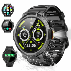 Smartwatch Herren Damen, 1.53" HD 1000mAh Militär Smart Watch mit Telefonfunktion, 100+Sportmodi Fitnessuhr Tracker, IP68 Wasserdicht Sportuhr, Herzfrequenz Schlafmonitor Schrittzähler Android iOS A-silberschwarz Angebot bei HelloDeals