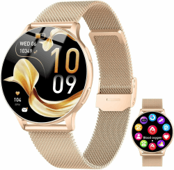 Smartwatch Damen mit Telefonfunktion, 1.32" AMOLED Smart Watch, Herzfrequenz SpO2 Schlafmonitor Schrittzähler Uhr Damen, 120+ Sportmodi Fitness Tracker, IP68 Wasserdicht Fitnessuhr iOS Android Gold Angebot bei HelloDeals