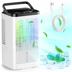 Klimaanlage Mobil, Mini Luftkühler, mit 2 Sprühstufen & 4 Geschwindigkeitsstufen, 1200ml Wassertank, 7 Farben Nachtlicht, 1-8 Stunden Timer, für Schlafzimmer und Büro (Cremeweiß) Flaggschiffmodell Angebot bei HelloDeals