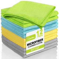 TidyBliss Mikrofasertücher 12 Stück, Microfasertücher Putzlappen 32 x 32 cm, Wiederverwendbar Mikrofaser Putztücher, Geschirrtücher für Haus Küche Badezimmer Auto Fenster (Grün/Blau/Gelb/Grau) Angebot bei HelloDeals
