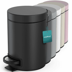 Engelbach® Mülleimer Bad Schwarz 3L - Mit Pedal bedienbarer Kosmetikeimer aus hochwertigem Stahl - Dicht schließender Deckel inkl. herausnehmbarem Inneneimer, Tretmülleimer Angebot bei HelloDeals