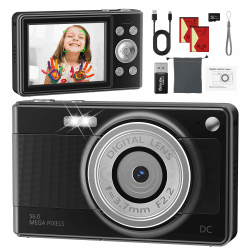 Digitalkamera 56MP 1080P Fotokamera mit 32GB SD-Karte & 2 Akkus, 16-Fach Digitalzoom mit 2,8" LCD-Display, Fotoapparat Kompakt Digitalkamera für Einsteiger, Jugendliche und Studenten, Schwarz Angebot bei HelloDeals