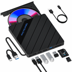 8-in-1 Externes DVD Laufwerk für Laptop CD Laufwerke Extern USB 3.0 Type-C mit 5 USB-Anschlüsse 2 TF/SD-Kartenleser Optische Brenner Reader Player für PC MacBook iMac Windows 11 Vista Linux Mac OS grau Angebot bei HelloDeals