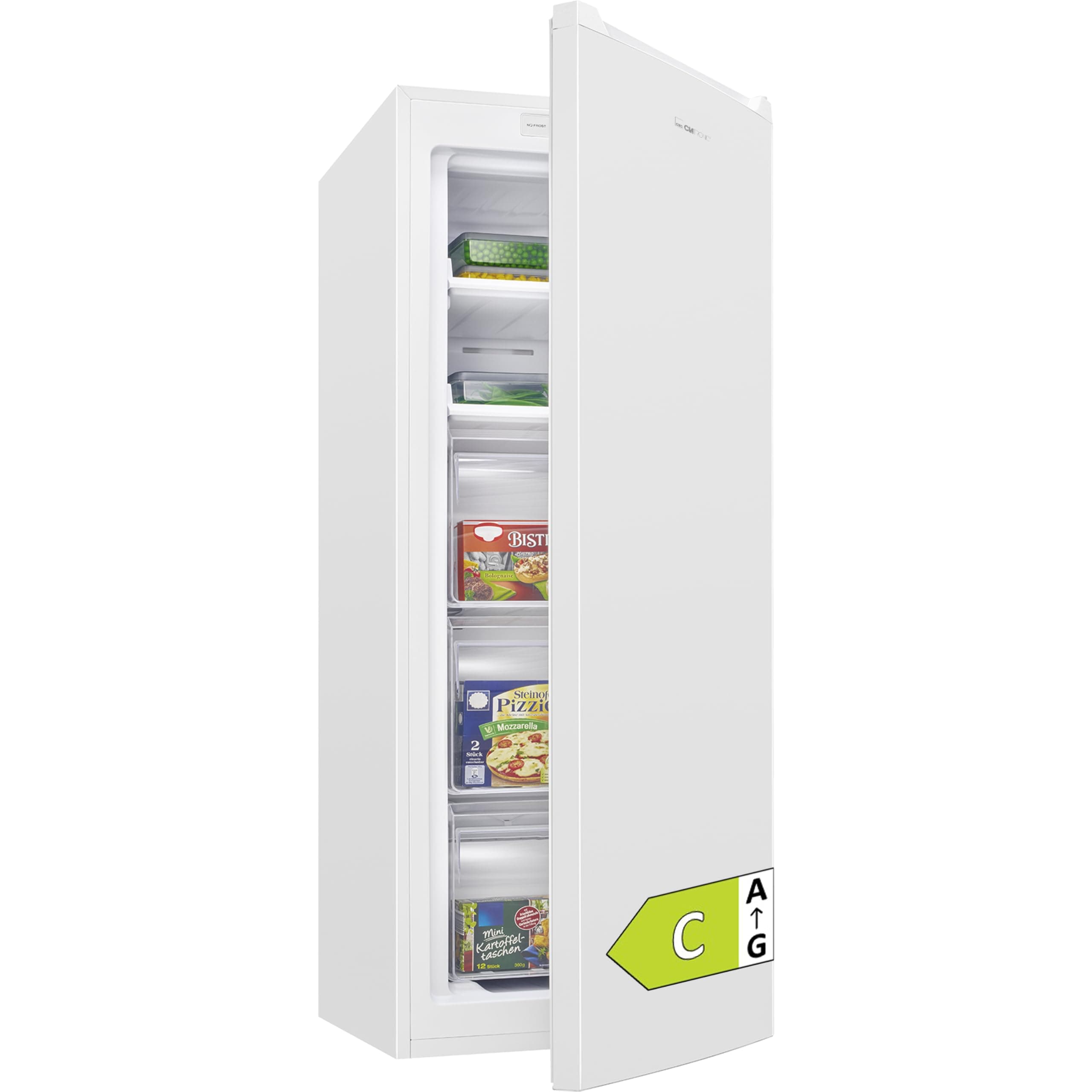 Clatronic® Gefrierschrank Nofrost | Energieklasse C | 143cm | Tiefkühlschrank | MultiAirflow | leise 39dB | bis zu -18°C | Türanschlag wechselbar | 161L Freezer | Gefrierschrank gross GS 200 weiß Angebot bei HelloDeals