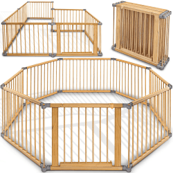 KIDUKU® 7,2 Meter Baby Laufgitter XXL klappbar inkl. Tür | Laufstall mit doppelter Sicherung | Absperrgitter für Kinder inkl. 8 Elementen | Krabbelgitter individuell formbar Grau Angebot bei HelloDeals