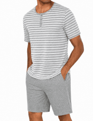 Marvmys Schlafanzug Herren Kurz Sommer Pyjama Set aus Atmungsaktiver Baumwolle Zweiteiliger Kurzer Nachtwäsche Männer Kurzarm T-Shirt und Kurze Hose mit Taschen Loungewear S-3XL A-stil B L Angebot bei HelloDeals