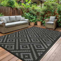 GENIMO Outdoor Teppich Wendbar – Wetterfest, UV-Beständig, Wasserdicht – Für Terrasse, Balkon, Garten, Camping, Picknick – Schwarz-Grau – Größe: 8x10ft *Schwarz & Gray Rechteckig 240 x 300 cm (Rechteckig) Angebot bei HelloDeals