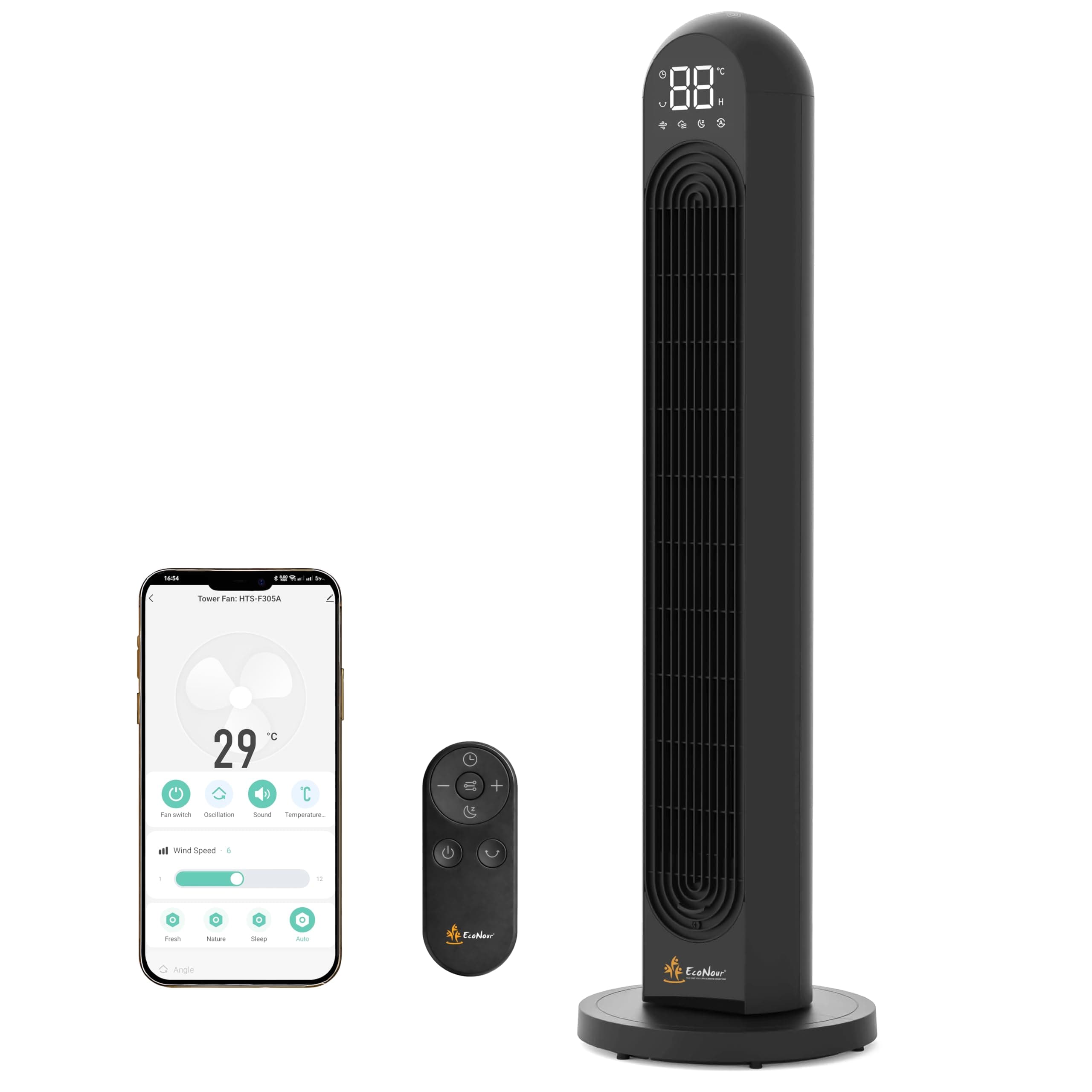 EcoNour Smart Blattloser Luftreiniger Ventilator mit HEPA 13 Filter | WiFi App & Sprachsteuerung, AQI-Anzeige | 9 Geschwindigkeiten, 120° Oszillation | Fernbedienung/Berührungsempfindlicher Bildschirm Schneeweiß Angebot bei HelloDeals