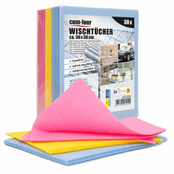 com-four® 30x Haushaltstücher - extrem saugfähige und strapazierbare Reinigungstücher aus Viskose - Allzweck-Wischtücher in 3 Farben - Wiederverwendbare Putztücher 30x38 - 30 Stück - 3 Farben Angebot bei HelloDeals