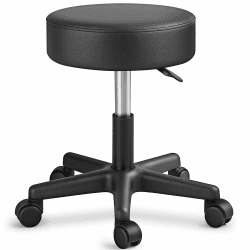 TRESKO Rollhocker höhenverstellbar Schwarz bis 150 kg | Hocker Drehhocker 10 cm Dicke Polsterung 47-60 cm Sitzhöhe | Arbeitshocker Bürohocker 360° drehbar mit Rollen Schwarz Matt Angebot bei HelloDeals